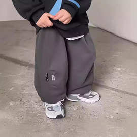 冬款童装男童加绒运动裤儿童冬季卫裤2025新款中大童宽松裤子潮流