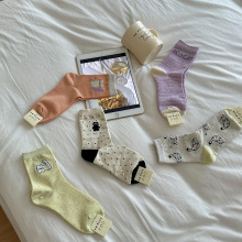 可爱小猫咪"点子纱卡通袜子女中筒袜春季新品韩版原创小众堆堆袜
