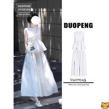 超仙度假风白色套装裙女2024春夏季新款洋气减龄设计感上衣半身裙