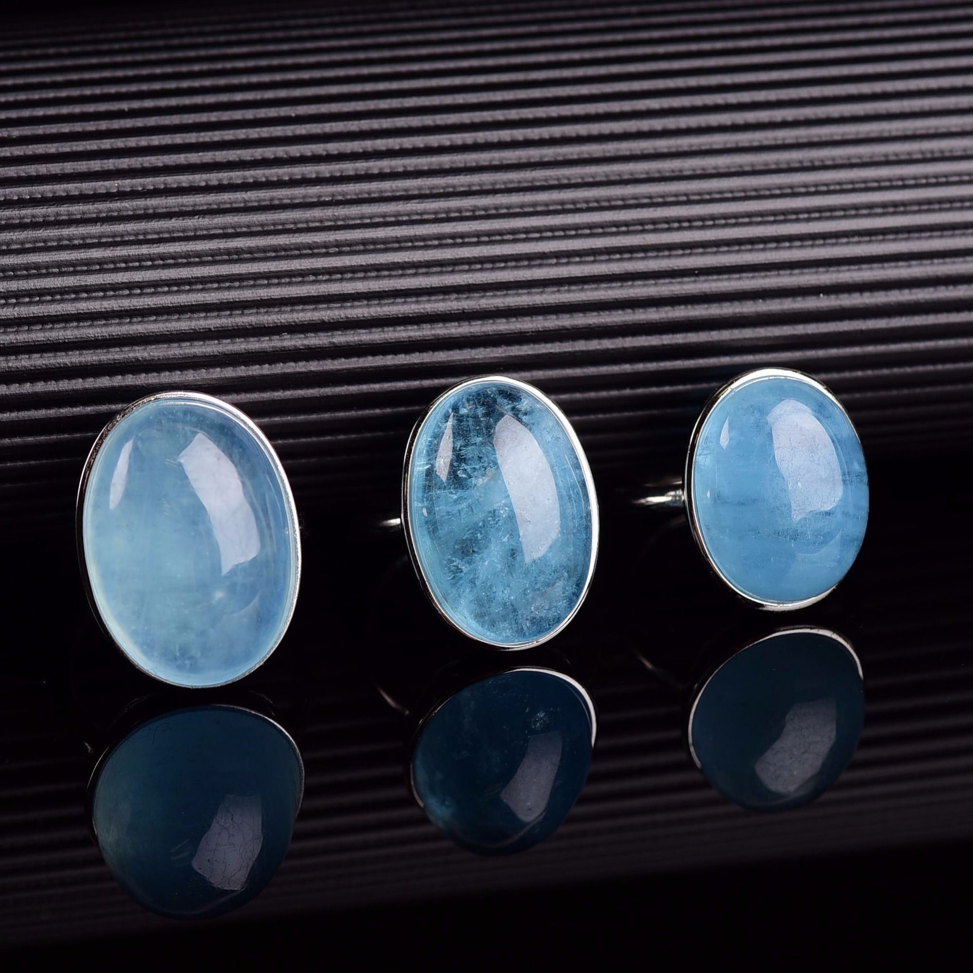 海蓝宝戒指女大颗粒蛋面戒925镶嵌活口随机发