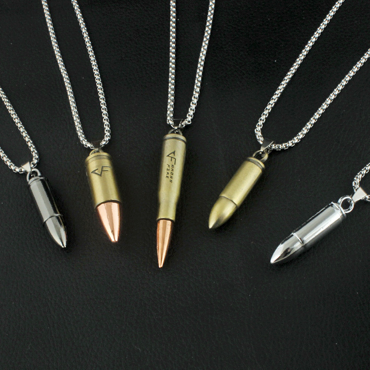 Titanium Steel Necklace Personality Retro Domineering Internet Celebrity Warwolf Same Style Bullet Shell Men's Ornaments Keychain Pendant
