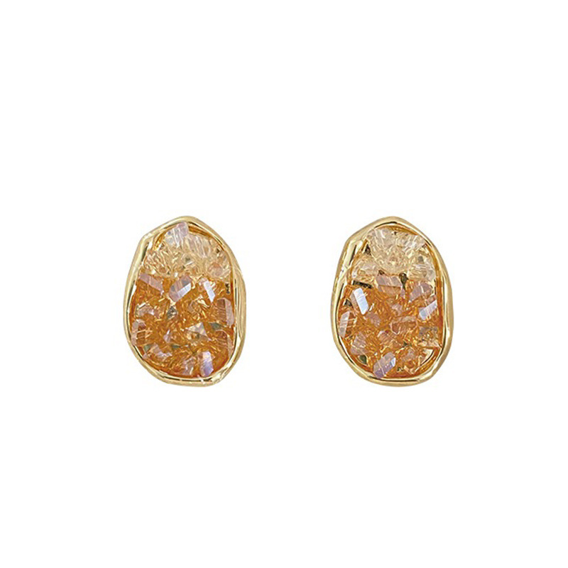 Orange Crystal Stud Earrings for Women Light Luxury Minority Design Temperament 2023 New Trendy Earrings