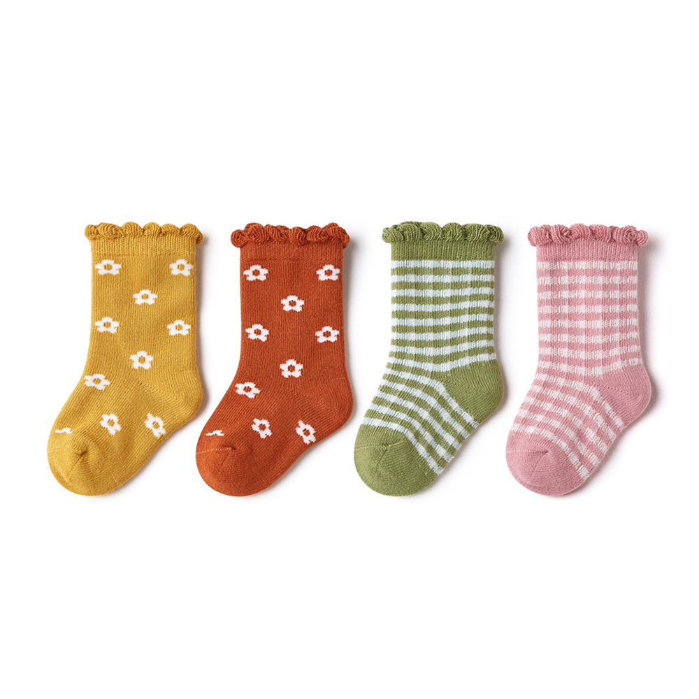 Baby & Kids Socks, 2023 Spring, Girl Socks, 4 Pack/Box - Cute Pattern