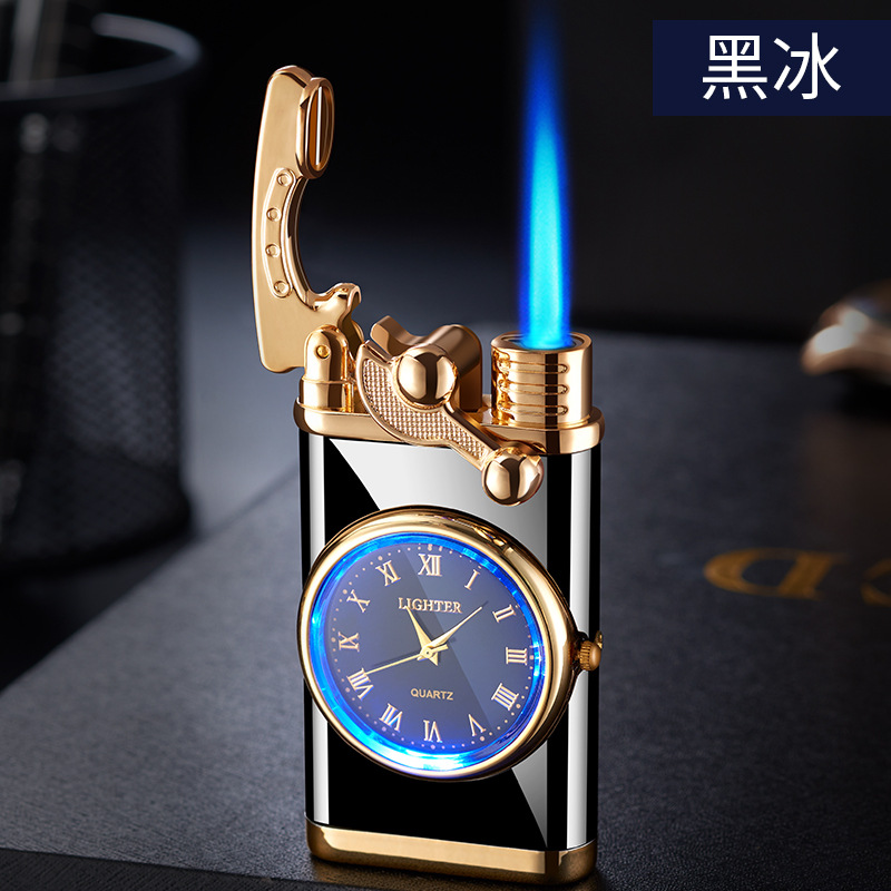 Hf606 Rocker Arm Straight Blue Flame Creative Real Dial Gas Lighters Advertising Logo Making Gift Lighter