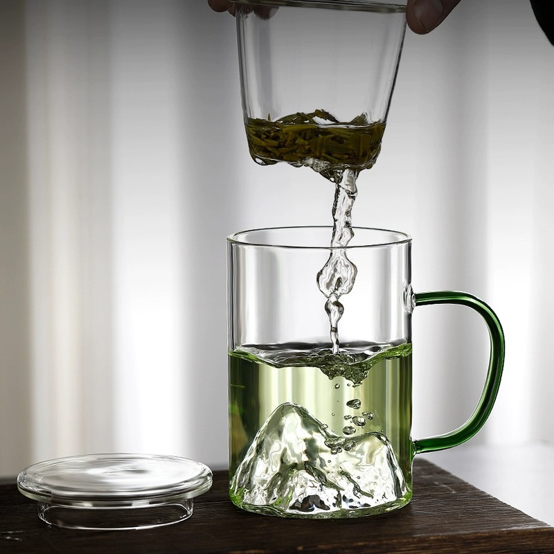 茶杯茶水分离耐高温玻璃水杯男女士办公室带盖过滤泡茶杯子观山杯