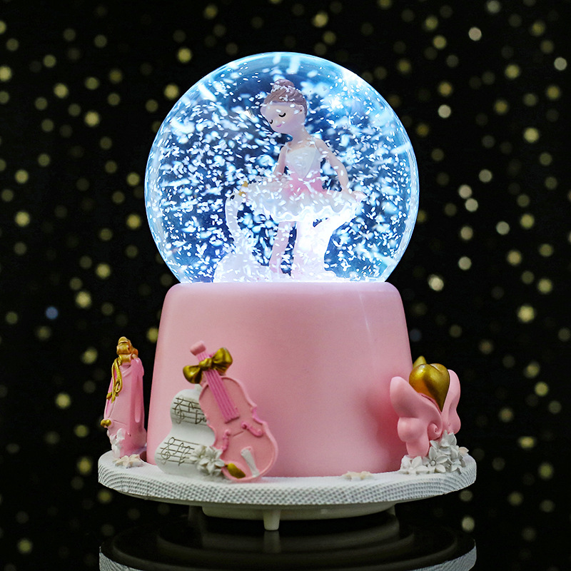 少女心芭蕾舞女孩水晶球卡通飘雪旋转音乐盒儿童生日创意礼品