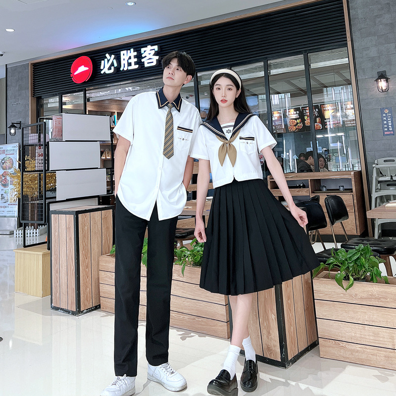 实拍情侣装夏装班服学院风初高中短袖jk制服学生班服女套-阿里巴巴