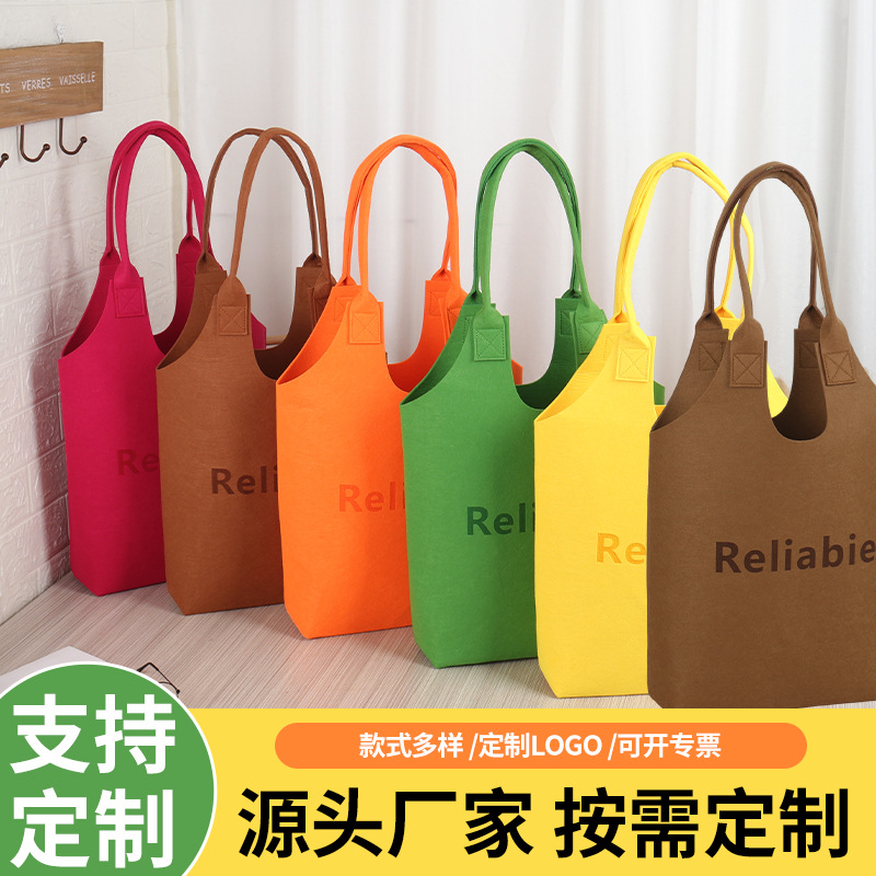 Simple Net Red Felt Tote Bag DIY Pattern Letter Commuter Shopping Use Storage Bag Ins All-Match Felt Handbag