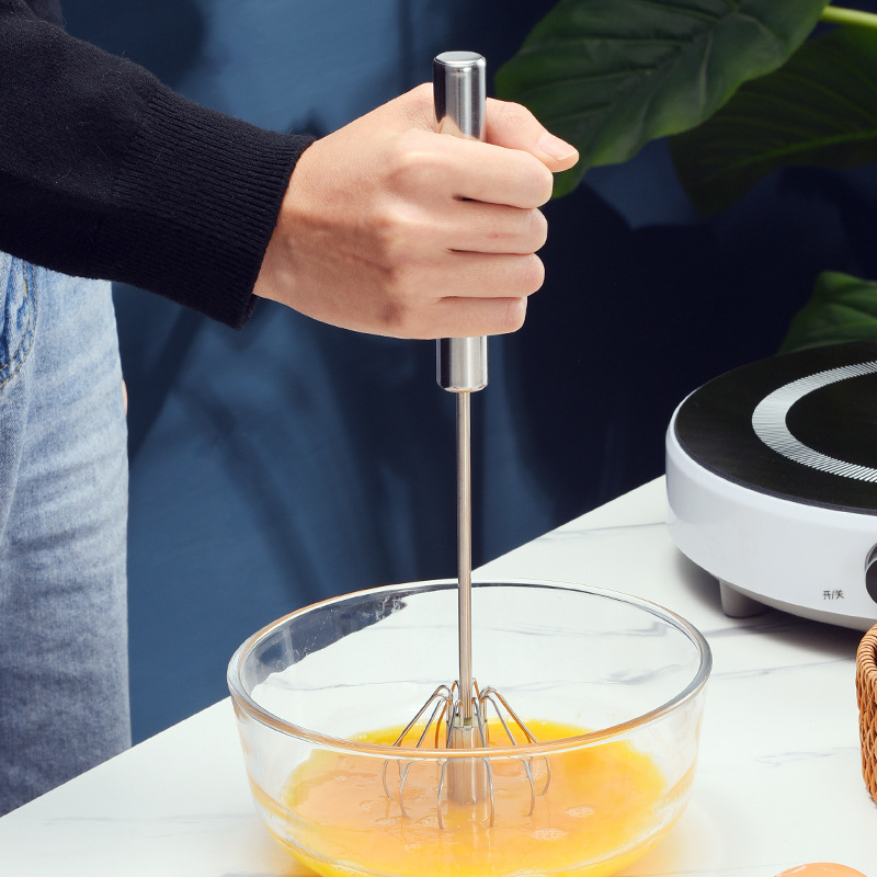 不锈钢无磁半自动鸡蛋打蛋器 家用烘焙按压式旋转奶油打发工具