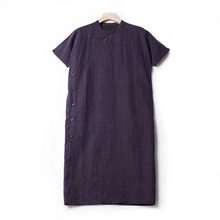 龟裂纹新中式紫色连衣裙