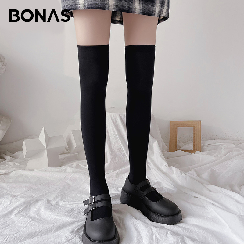 Bonas Velvet Socks White Calf Socks Japanese College Style Jk Socks Micro Pressure Tube Socks Bunching Socks Women