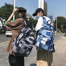 新款日系复古格子双肩包ins韩版大学生学院书包旅行背包慵懒风