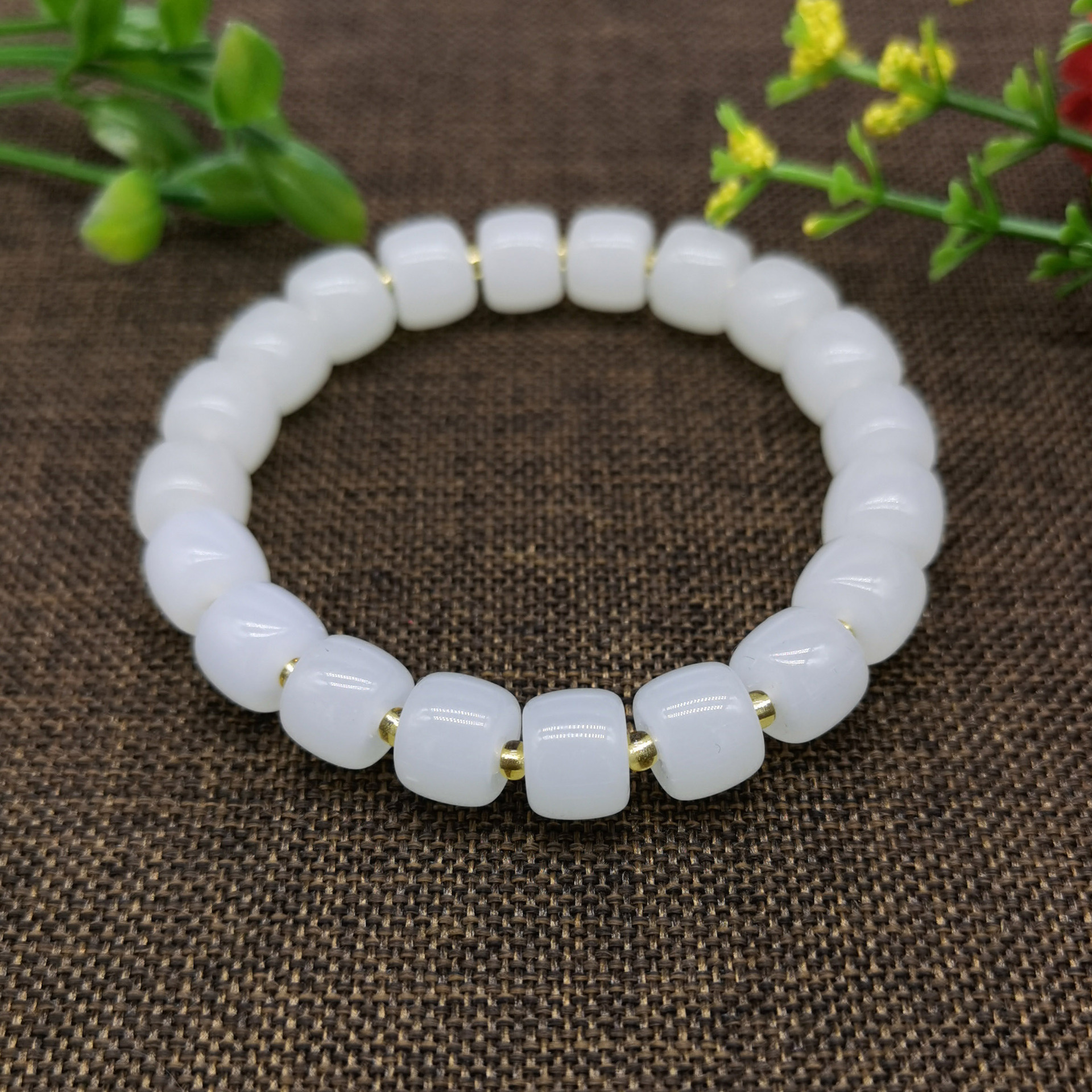 白玉手链8mm10mm12mm仿新疆和田玉手串单圈手链直播小礼品汉白玉