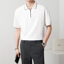夏季新款冰丝衫男翻领短袖半拉链保罗衫韩版商务休闲上衣