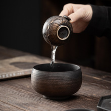 日式鎏金铁釉小钵杯洗 复古陶瓷小号茶洗茶渣缸水盂笔洗茶道零配