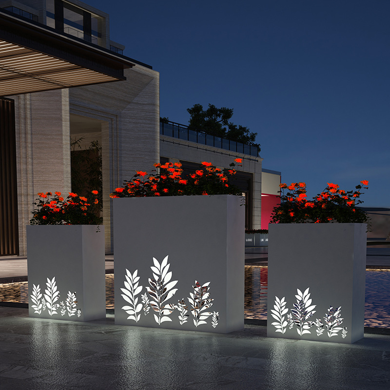 户外铁艺发光灯箱酒店广场售楼部组合不锈钢花箱庭院创意花槽花坛