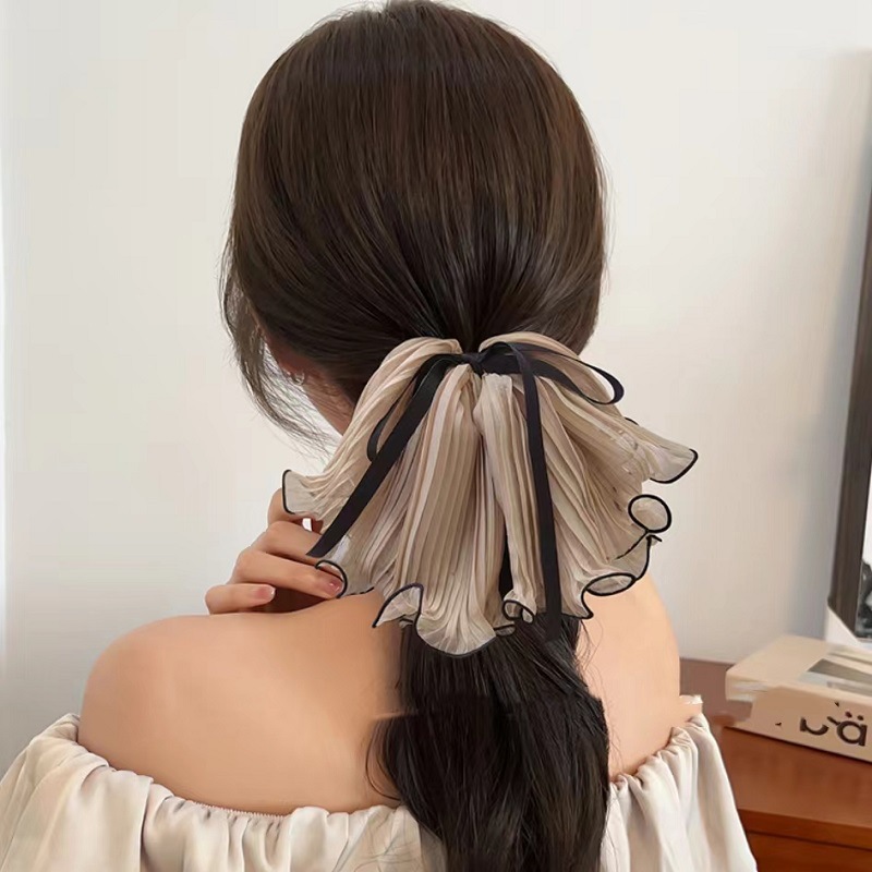 褶皱花边雪纺蝴蝶结弹簧夹发夹女韩版小众后脑勺顶夹马尾夹头饰