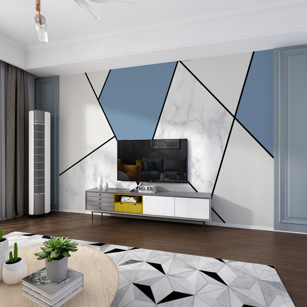 北欧8d墙纸几何线条现代简约电视背景墙壁纸客厅影视墙布壁布壁画