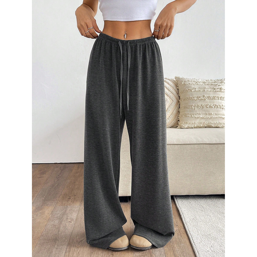 欧美女装休闲裤跨境亚马逊外贸2025新款纯色松紧腰系带阔腿长裤子