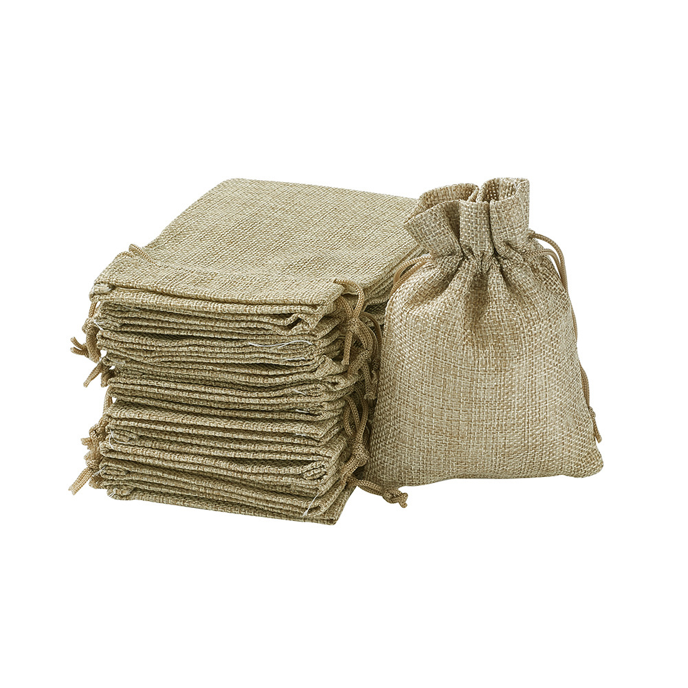 亚马逊新款棉绳麻布袋米黄色糖果束口亚麻布手工皂首饰礼品麻布袋