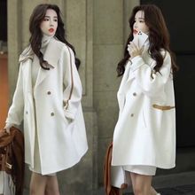 时尚英伦风毛呢白色外套冬季新款韩版设计感年轻减龄小个子大衣女