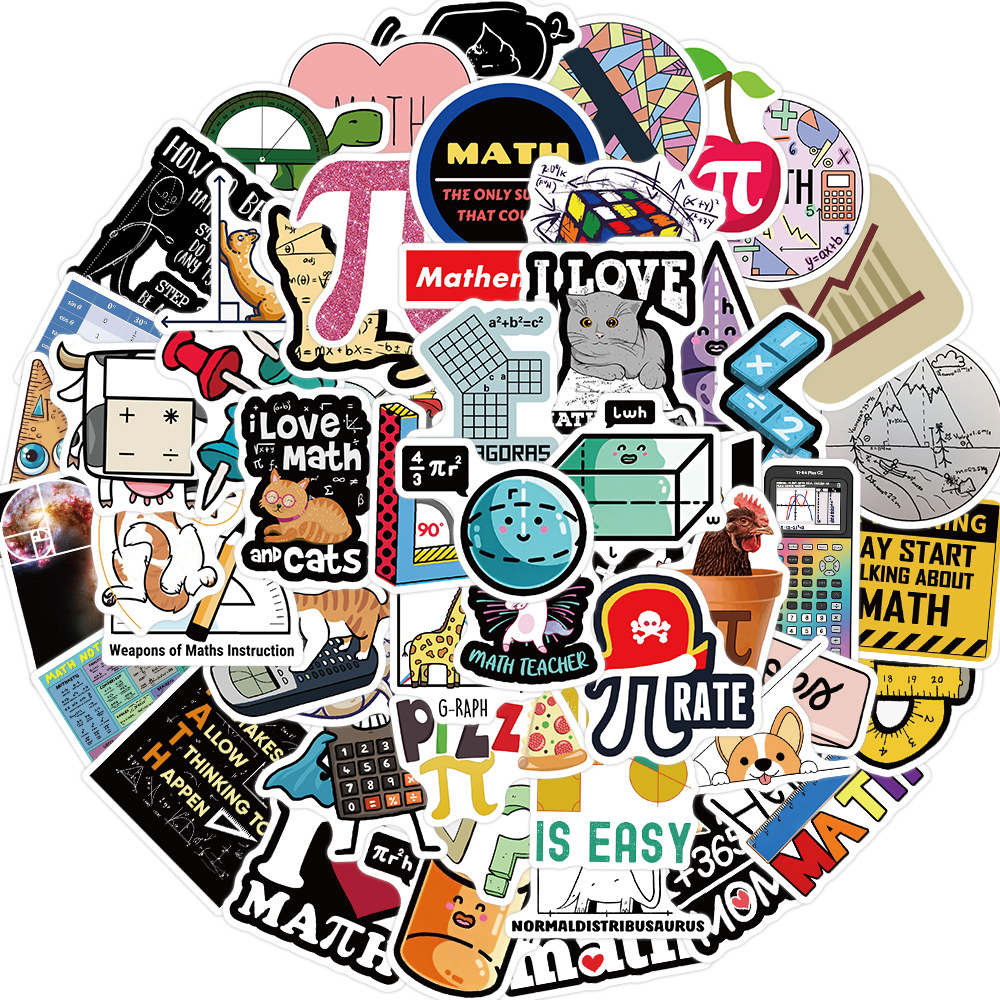 58张数学math涂鸦贴纸 跨境diy贴纸水杯笔记本装饰防水贴画批发
