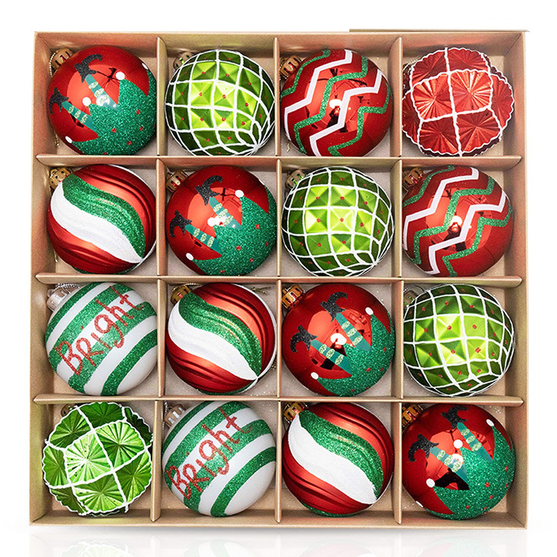 圣诞装饰彩球6cm/16个装塑料吹塑圣诞球套装异形闪粉吊球套装跨境