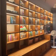4H创意简约书柜 嵌入式灯带书架书房客厅满墙定 制家具 绘本馆绘