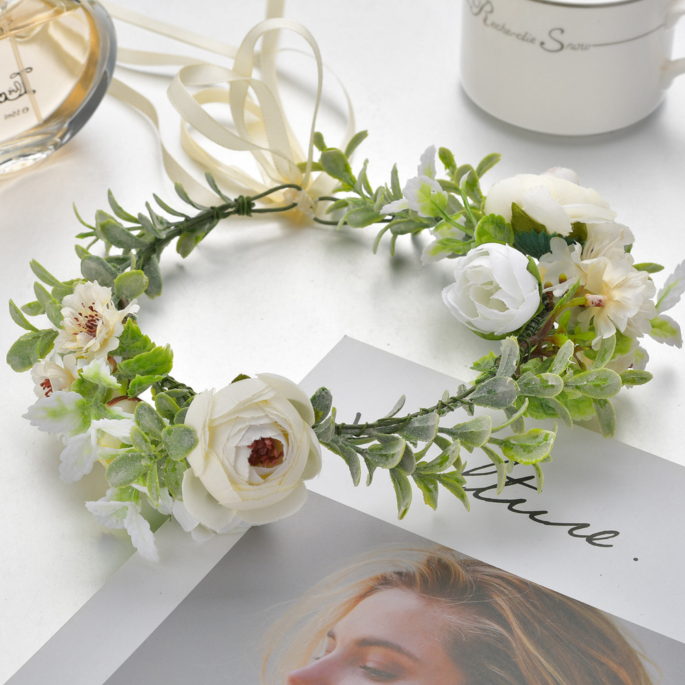 韩版手工花环头饰批发新娘伴娘头花发箍海边度假写真头箍发带头饰