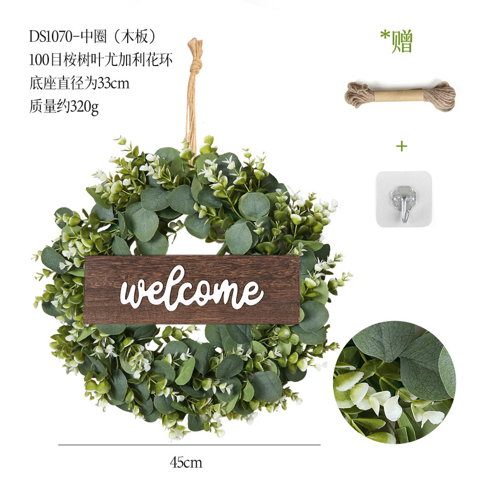 Cross-Border Simple Door Decoration DIY Garland Eucalyptus Leaves Eucalyptus Fake Flower Christmas Artificial Wreath Thanksgiving Decorations