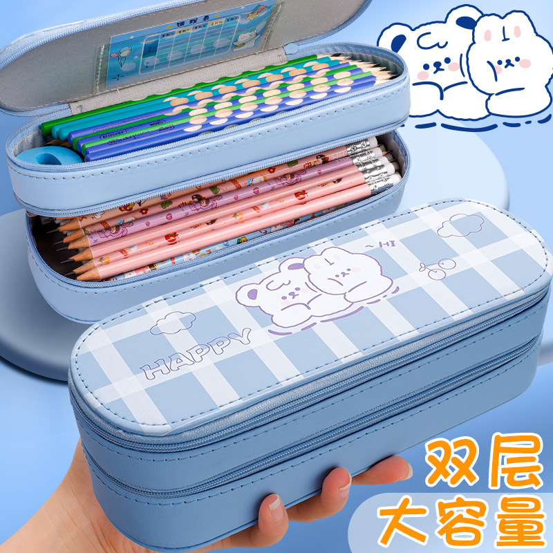 Pencil Case Stationery Box for Girls Pencil Box for Pupils Girls' Double Layer Pencil Bag Children's Kindergarten 2022 New