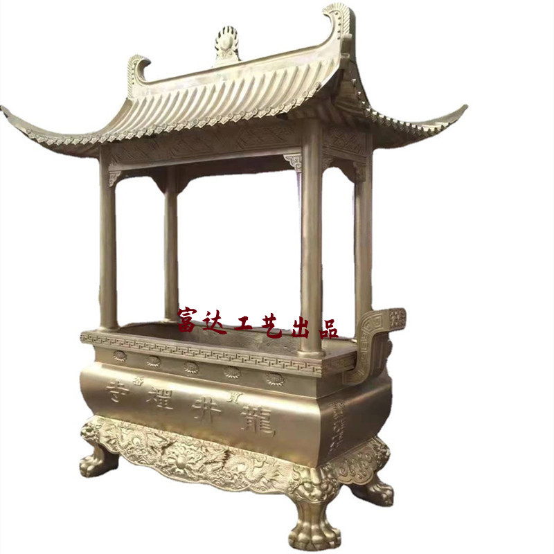 寺庙香炉铸铁焊铁带顶龙柱烧纸炉户外大方炉铜圆炉宝鼎落地千佛塔