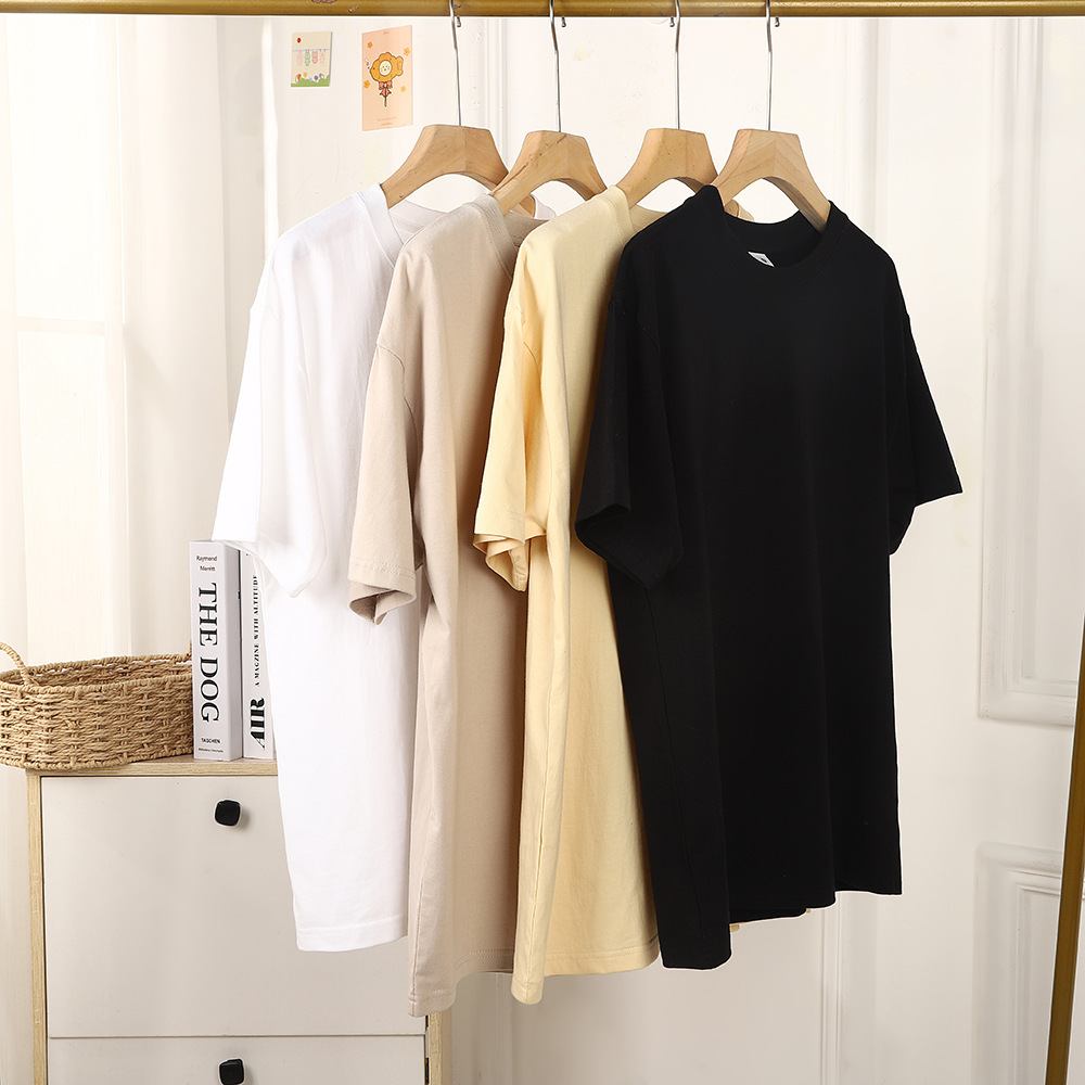 夏日新疆长绒棉短袖t恤女简约风纯色休闲正肩t恤女企业文化衫批发