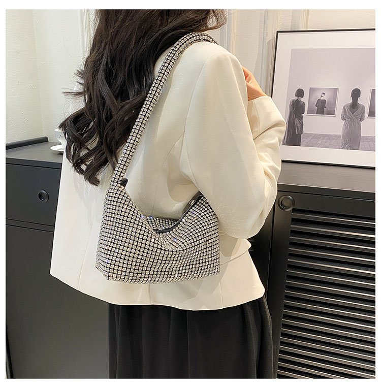 Women's Diamond-Embedded Shoulder Bag European and American Fashion Casual All-Match Street Shoulder Cross-Ol Commuter Personality Cross-Border E-Commerce New