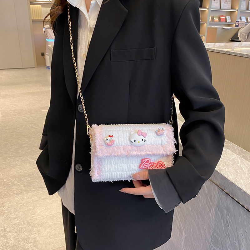 Cartoon Kuromi Homemade DIY Bag Handmade Ice Bar Woven Bag All-Match Hand-Woven Messenger Bag for Girlfriend