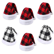 2023圣诞节装饰品圣诞帽黑红格子帽子圣诞节老人装饰品圣诞帽批发