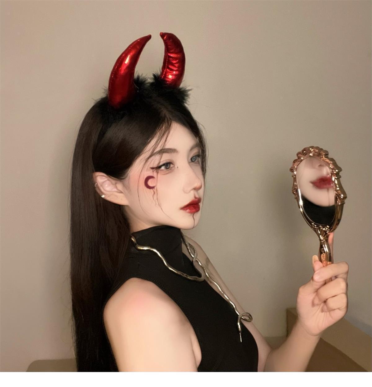 暗黑万圣节头饰头箍恶魔精灵耳朵牛角装扮发夹发饰女发箍拍照道具