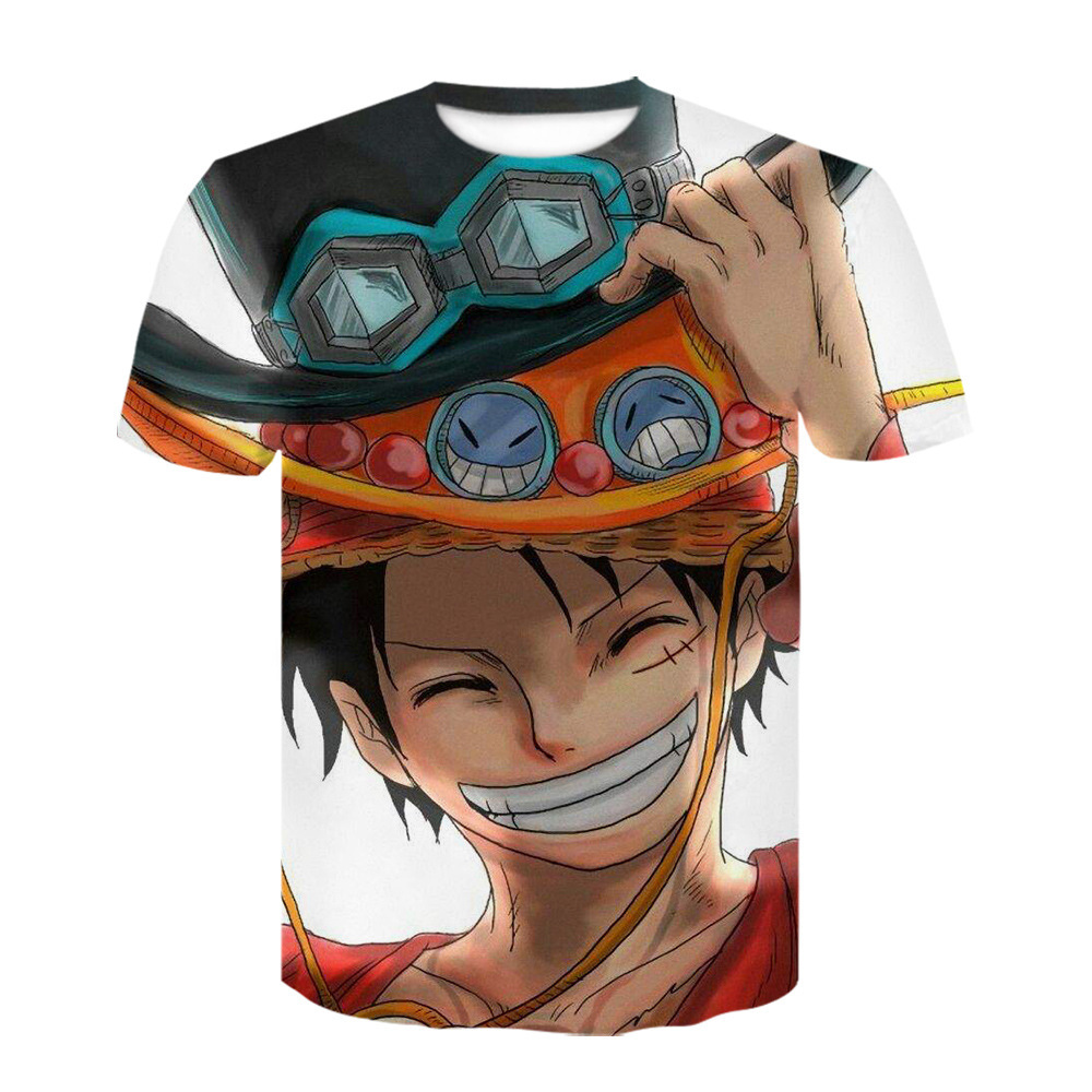 亚马逊跨境3d数码印花短袖男女款宽松动漫海贼王路飞t恤上衣批发