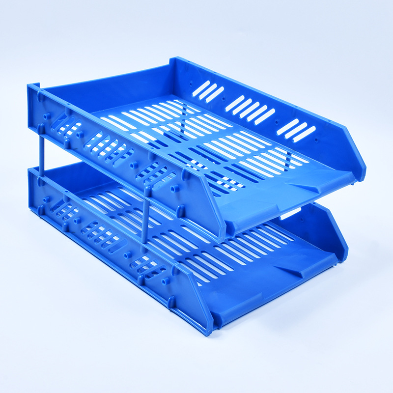 Three Layer File Tray Plastic Column Thickened Three-Layer Document Rack File Tray Blue Black