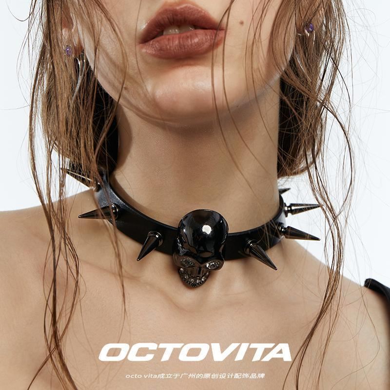 摇滚朋克骷髅头项链 尖刺铆钉暗黑哥特choker摇滚朋克帅-阿里巴巴