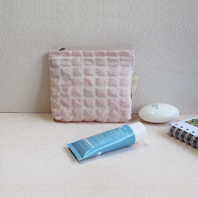 Korean Style Simple Ins Cotton Makeup Bag Advanced Pleated Square Cloud Bag Portable Travel Storage Bag