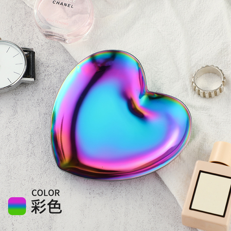 Ins Stainless Steel Heart-Shaped Tray Cosmetics Jewelry Tray Metal Storage Tray Home Decoration Plate Sweetheart Plate