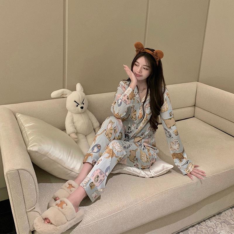 [Home Kitten] Pure Cat Thin Long-Sleeved Pajamas Women's Spring and Summer Ins Style Homewear Suit