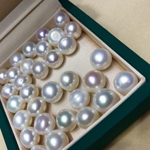 10-11mm近圆淡水珍珠亮光白透粉散珠批发 diy饰品配件珍珠