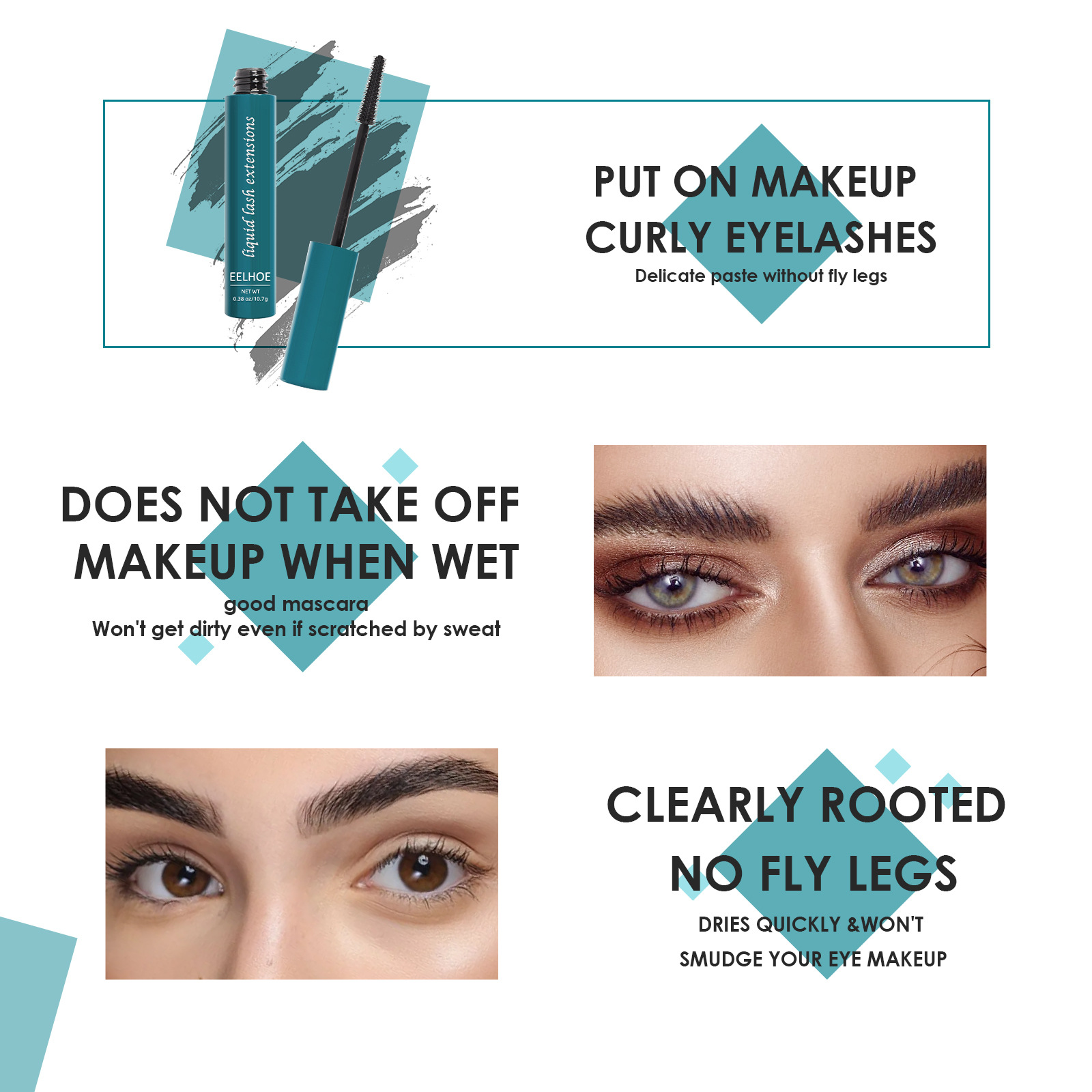 Eelhoe Mascara Smear-Proof Makeup Not Smudge Eyelash Natural Beautiful Curling Moisturizing Mascara