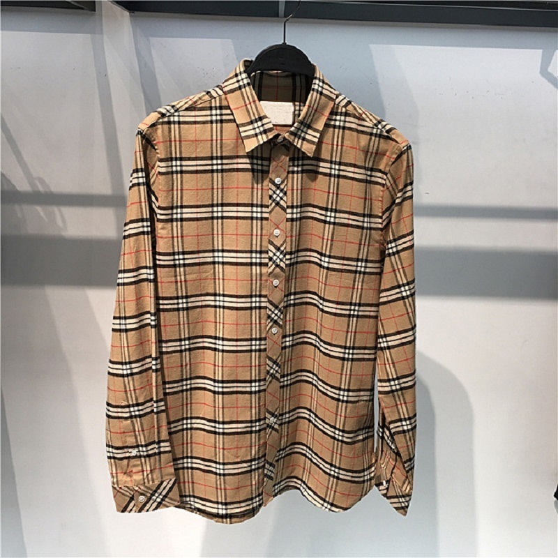 b家薄男士秋季宽松休闲黄色格子衬衫长袖纯棉格纹bbr男女同款衬衣