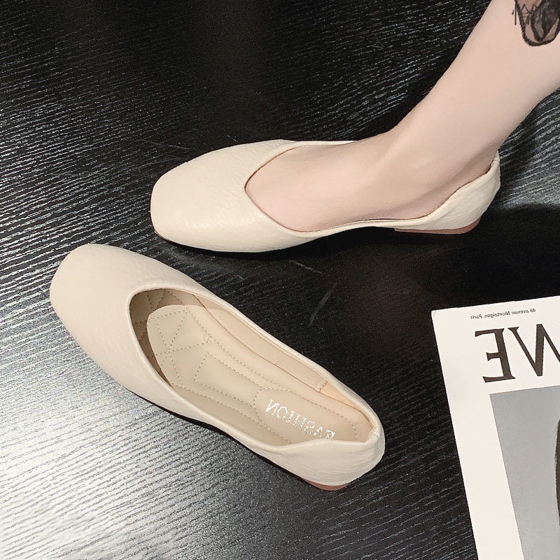 方头豆豆鞋女2024春夏新款单鞋平底软底防滑舒适浅口妈妈鞋孕妇鞋