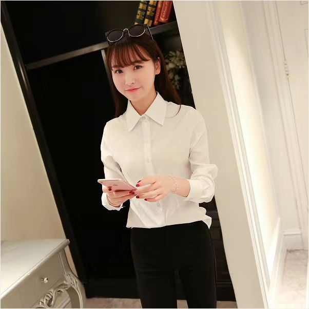 Spring and Autumn New Black White Shirt Women's Korean-Style Slim-Fit Long-Sleeved Workwear Workwear Business Wear Formal Top Women Clothes