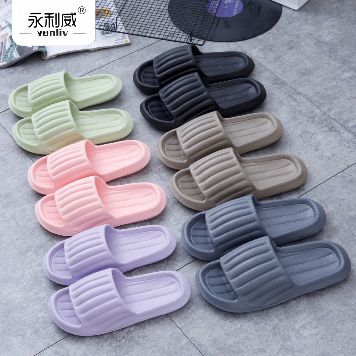 新款平底纯色男女家居拖鞋 eva橡塑透气软凉拖 情侣款注塑一字拖