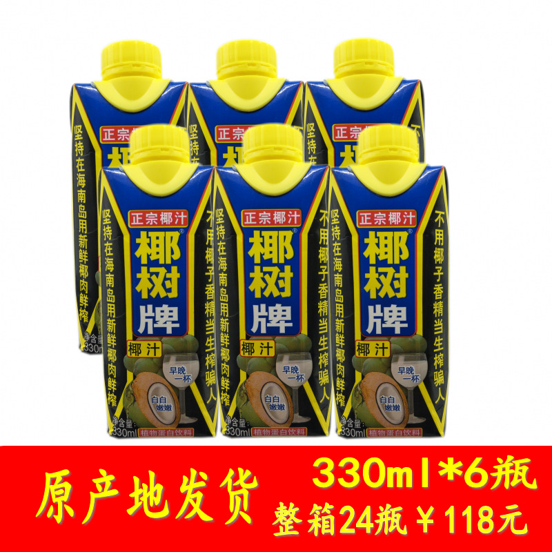 海南椰树牌椰子水椰树椰子汁330ml x6瓶 椰汁饮料 植物蛋白椰奶